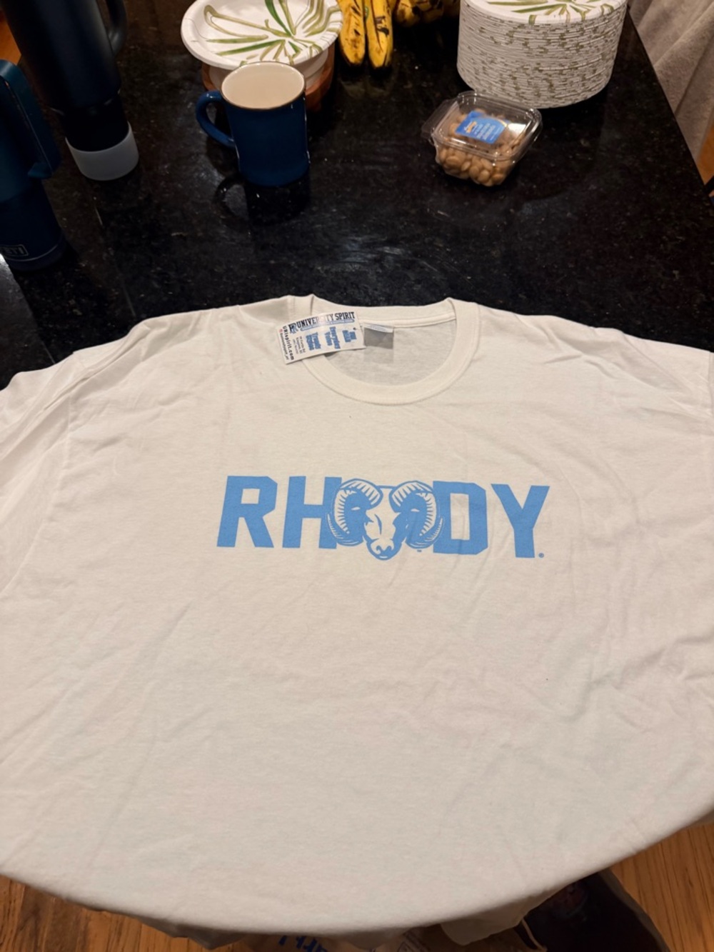 URI RHODY White Tee with Light Blue Logo